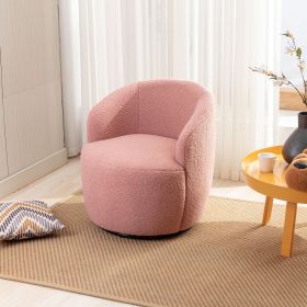 fabric swivel accent armchair barrel chair with black powder coating metal ring - Light Pink
