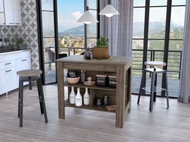 Brooklyn Kitchen Island; Three Concealed Shelves - Dark Brown