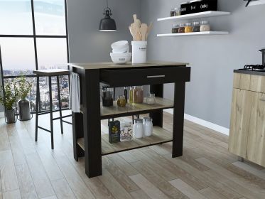 Rockaway 1-Drawer 2-Shelf Kitchen Island Black Wengue and Light Oak - as Pic