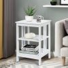 Set of 2 Multifunctional 3-Tier Nightstand Sofa Side Table with Reinforced Bars and Stable Structure - White