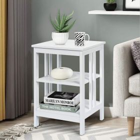 Set of 2 Multifunctional 3-Tier Nightstand Sofa Side Table with Reinforced Bars and Stable Structure - White