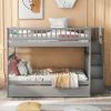 Full over Full Bunk Bed with Trundle and Staircase - Gray