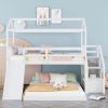 Twin over Full House Bunk Bed with Convertible Slide and Storage Staircase,Full-Length Guardrail, - White