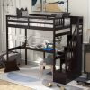 Twin Size Loft Bed with Storage Staircase and Built-in Desk - Espresso