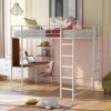 Full Size Metal Loft Bed with 2 Shelves and one Desk - White