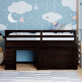 Twin Size Loft Bed with Cabinet and Shelf - Espresso