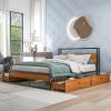 Queen Size Metal Platform Bed Frame with Four Drawers; Sockets and USB Ports ; Slat Support No Box Spring Needed - Black