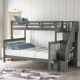 Stairway Twin-Over-Full Bunk Bed with Storage and Guard Rail for Bedroom - Gray