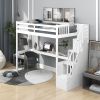 Twin Size Loft Bed with Staircase and Built-in Desk  - White