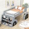 Twin Size Forklift Car-Shaped Loft Bed with Storage Shelves - Gray