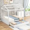 Full Size House Bed with Trundle; Support Legs - White
