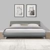 Faux Leather Upholstered Platform Bed Frame; Curve Design; Wood Slat Support; No Box Spring Needed; Easy Assemble; King Size; Gray - Gray