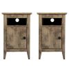 Set of 2 Wood Side Table, Narrow End Table with Cabinet and Shelf, 2-Tier Nightstand for Small Space - Archaize color