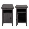 Set of 2 Wood Side Table, Narrow End Table with Cabinet and Shelf, 2-Tier Nightstand for Small Space - Cement ash