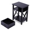 Set of 2 Wooden Nightstand;  X-Shaped Sofa Side Table End Table with Drawer and Open Shelf;  Bedroom Living Room Furniture - Black