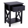Set of 2 Wooden Nightstand;  X-Shaped Sofa Side Table End Table with Drawer and Open Shelf;  Bedroom Living Room Furniture - Black