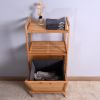 Bathroom Laundry Basket Bamboo Storage Basket with 2-tier Shelf 17.32 x 13 x 37.8 inch - Natural