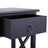 Set of 2 Wooden Nightstand;  X-Shaped Sofa Side Table End Table with Drawer and Open Shelf;  Bedroom Living Room Furniture - Black