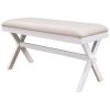 TOPMAX Farmhouse Rustic Wood Kitchen Upholstered Dining Bench; Beige+White - as Pic