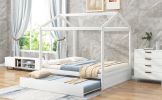 Full Size House Bed with Trundle; Support Legs - White