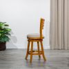24" Counter Height Slat Back Swivel Stool; Natural Finish; Beige Fabric Seat - as Pic