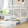 Full Size House Bed with Trundle; Support Legs - White