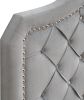 Velvet Button Tufted-Upholstered Bed with Wings Design - Strong Wood Slat Support - Easy Assembly - Light Gray