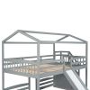 Full over Twin & Twin Bunk Bed,with Slide and Storage Staircase,Built-in Drawer and Shelf - Gray