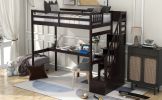Twin Size Loft Bed with Storage Staircase and Built-in Desk - Espresso