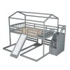 Full over Twin & Twin Bunk Bed,with Slide and Storage Staircase,Built-in Drawer and Shelf - Gray