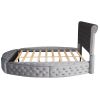 Queen Size Round Shape Upholstery Low Profile Storage Platform Bed with Storage Space on both Sides and Footboard - Grey