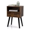 Set of 2 Mid Century Nightstand, Side Table with Drawer and Shelf, End Table for Living Room Bedroom, Rustic Brown - Retro Grain + Back