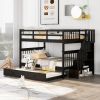 Stairway Full-Over-Full Bunk Bed with Twin size Trundle;  Storage and Guard Rail for Bedroom;  Dorm - Espresso