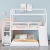 Twin over Full House Bunk Bed with Convertible Slide and Storage Staircase,Full-Length Guardrail, - White