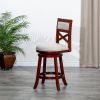 24" Counter Height X-Back Swivel Stool; Cherry Finish; Beige Fabric Seat - as Pic