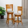 24" Counter Height Slat Back Swivel Stool; Natural Finish; Beige Fabric Seat - as Pic