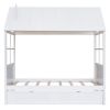 Twin Size Wood House Bed With Twin Size Trundle, Wooden Daybed - White