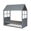 Twin Size Wood House Bed With Twin Size Trundle, Wooden Daybed - Gray