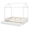 Full Size House Bed with Trundle; Support Legs - White