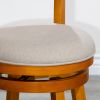 24" Counter Height Slat Back Swivel Stool; Natural Finish; Beige Fabric Seat - as Pic