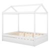 Full Size House Bed with Trundle; Support Legs - White
