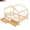 Full Size House Platform Bed with Two Drawers; Headboard and Footboard; Roof Design - Natural