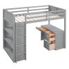 Twin Size Loft Bed with Ladder;  Shelves;  and Desk - Gray