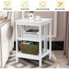 Set of 2 Multifunctional 3-Tier Nightstand Sofa Side Table with Reinforced Bars and Stable Structure - White