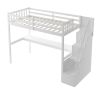 Twin Size Loft Bed with Staircase and Built-in Desk  - White