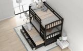 Twin over Twin Wood Bunk Bed with Trundle and Drawers,White - Espresso