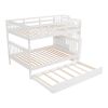 Stairway Full-Over-Full Bunk Bed with Twin size Trundle;  Storage and Guard Rail for Bedroom;  Dorm - White