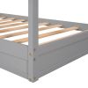 Wood House Bed Twin Size;  2 Twin Solid Bed L structure with fence and slatted frame - Gray