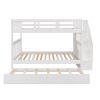 Stairway Full-Over-Full Bunk Bed with Twin size Trundle;  Storage and Guard Rail for Bedroom;  Dorm - White