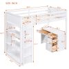 Twin Size Loft Bed with Ladder;  Shelves;  and Desk - White
